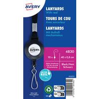 Keycord, zwart met oprolmechanisme - Avery