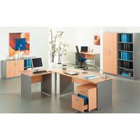 Set bestaande uit een recht bureau van 80 cm, een recht bureau van 160 cm en een hoekblad 90°Set bestaande uit een hoge draaideurkast en een hoge bibliotheekkast