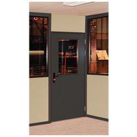 Draaideur voor werkplaatswanden in plaatstaal of melamine - Paneel voor de helft in glas - Hoogte 3 m