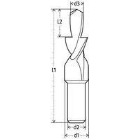 L1: lengteL2: nuttige lengted1: totale Ød2: aansluitstuk Ød3: boor Ø