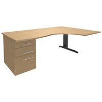 Bureau Asymmetrisch 180 cm metalen L-poot + ladeblok Quatuor - Manutan Expert