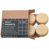 Magneet rond van hout - 33 mm - 4 stuks - naturel - Sigel