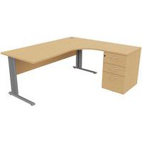 Compactbureau met ladeblok met C-poten, Type onderstel: L-poot, Montage: Zelfbouw, Totale breedte: 180 cm