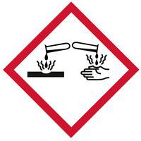 Leidingmarkering op rol GHS05 - bijtende stoffen - Systemtext