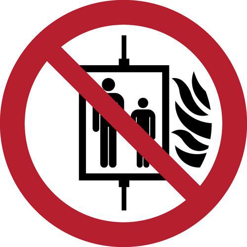 Pictogram In geval van brand verboden om de lift te gebruiken