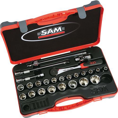Koffer 1/2 met 25 delig 12-kant gereedschappen in mm - SAM Outillage