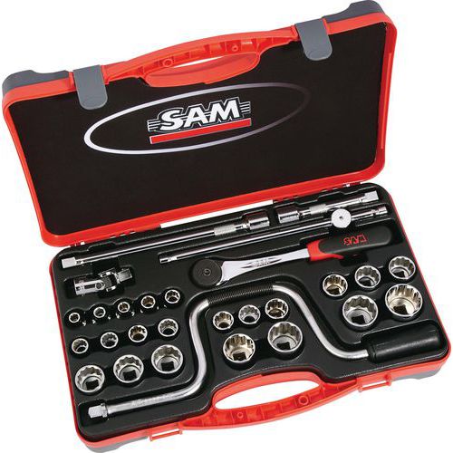 Koffer 1/2 doppen met 28 gereedschappen in mm 12-kant - SAM Outillage