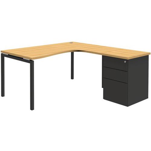 Compact bureau met ladeblok - Beuken - Open