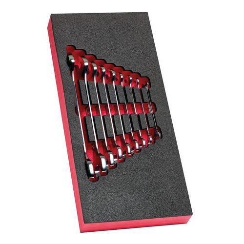 Schuimmodule met 9 gaffelsleutels van 6 tot 24 mm