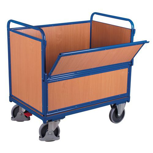 Ergonomische houten wagen zonder deksel - 1 wand 1/2 neerklapbaar - 500 kg