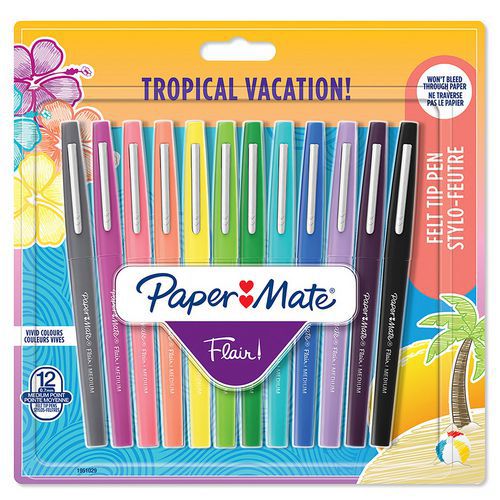 Doos met 12 Flair®-schrijfstiften - Diverse kleuren Tropical - Paper Mate®