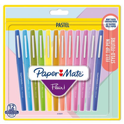 Doos met 12 Flair®-schrijfstiften - Diverse pasteltinten - Paper Mate®