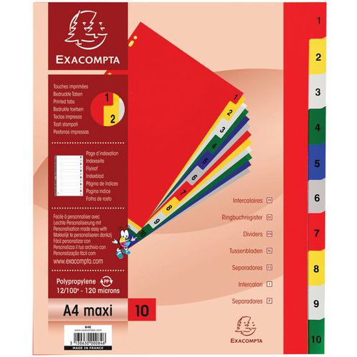 tabblad in gekleurd PP - 1-10 - A4 MAXI - Exacompta