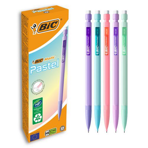 Set van 12 vulpotloden BIC Matic 0,7 mm schacht pastel assorti - BIC