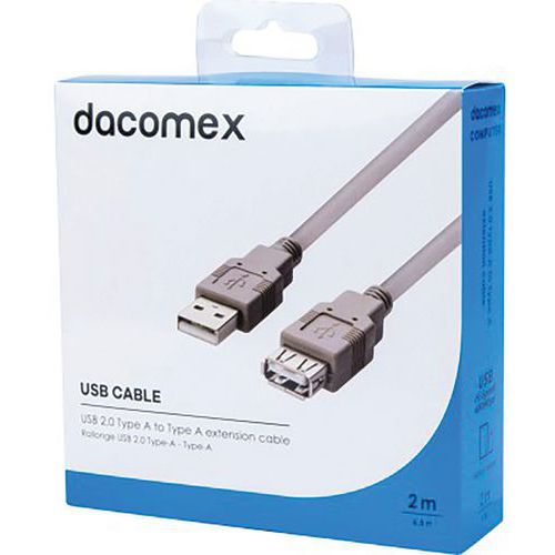 Verlengkabel USB 2.0 Type-A - Type-A grijs - 2 m DACOMEX