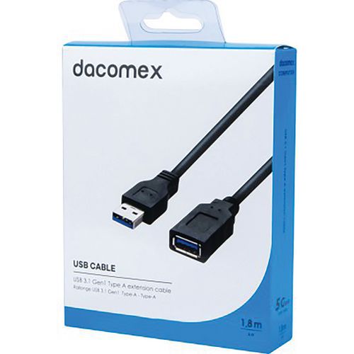 Verlengkabel USB 3.1 Gen1 Type-A - Type-A zwart - 1,8 m DACOMEX