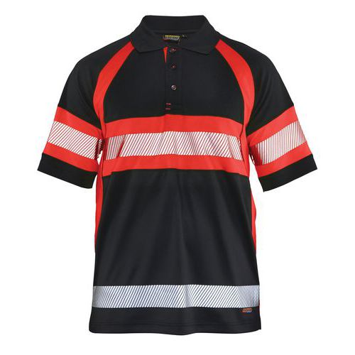 Poloshirt High Vis Klasse 1 UV 3338 - knoopsluiting - zwart/fluo rood