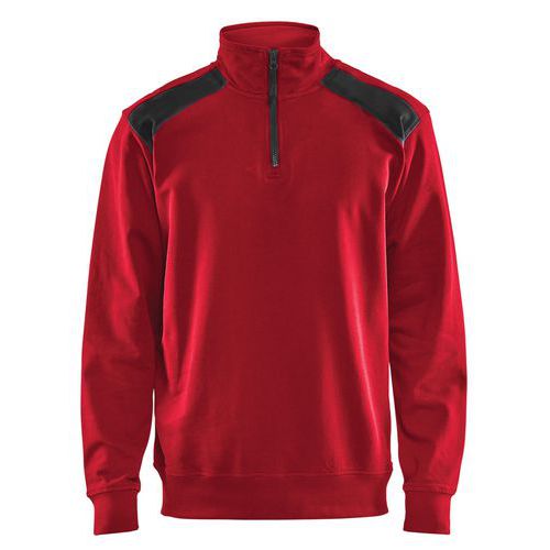 Sweatshirt Bi-Colour met halve rits 3353 - rood/zwart
