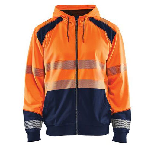 Sweatshirt Hooded High Vis 3546 - oranje/marinblauw