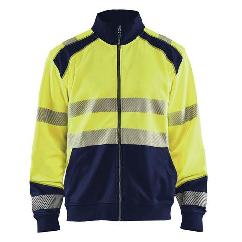 Sweatshirt hele rits High Vis 3558 - geel/marineblauw