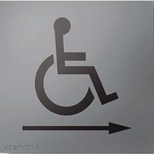 Bord picto rolstoel pijl rechts in relief en braille