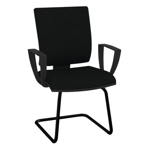 Bezoekersstoel OPTIMA met sledepoot, zwart gelakt, vaste armleuning