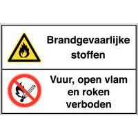 Gecombineerd waarschuwingsbord - Licht ontvlambare stoffen - Zelfklevend