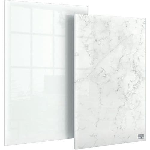 Nobo Glazen Mini Whiteboards - Droog, Uitwisbare, Frameloze Notitieborden - 230 x 152 Millimeter - 2 Stuks - Inclusief Markers - Wit/Marmer