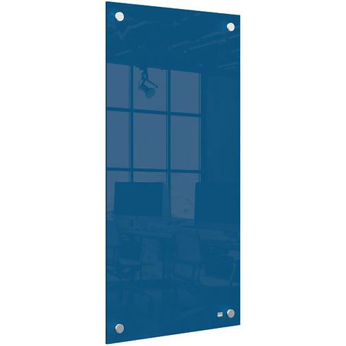 Nobo Klein, Glazen Verticaal Whiteboard - Droog Uitwisbaar, Frameloos, Hoekmontage - 300 x 600 Millimeter - Inclusief Marker - Blauw