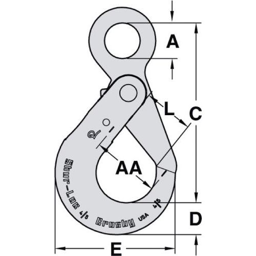 A = Nuttige breedteB = Nuttige hoogteC = Totale hoogteD = Hoogte haakE = Totale breedteH = ∅AA = Haak ∅L = Opening