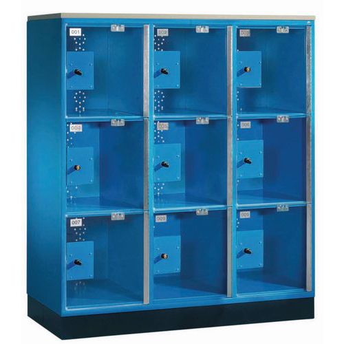 Cp Garderobekast Met Transparante Deur 9 Tot 12 Vakken 3 Kolommen Breedte 400 Mm Op Voet cp kopen in de aanbieding