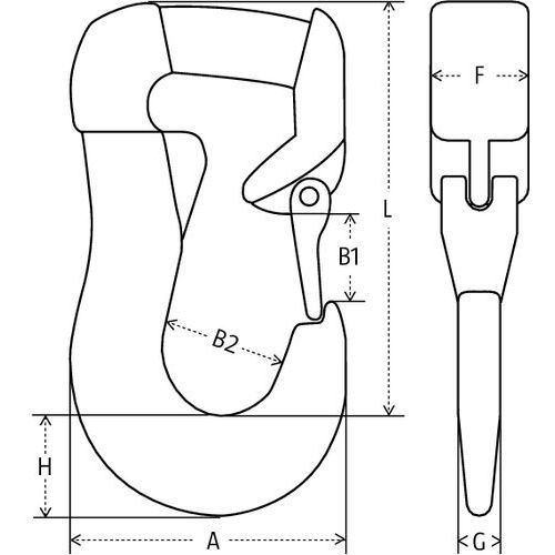 A = Totale breedteB1 = OpeningB2 = Haak ØF = DikteH = Haak hoogteL = Totale hoogte