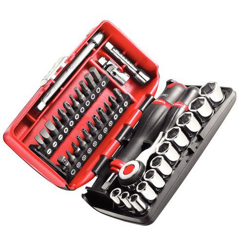 Facom Koffer Met 14 Zeskantdoppen 38 Delig Ratelsleutel Draaibare Handgreep facom kopen in de aanbieding