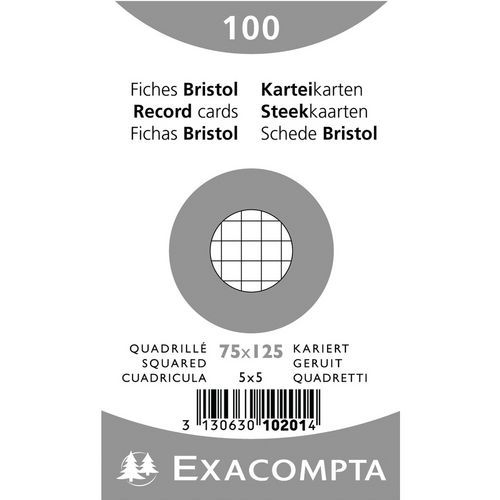 Steekkaart bristol ruit 5x5 niet geperf. 75x125mm Exacompta