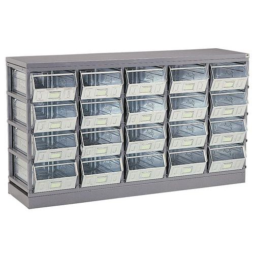 Opslagsysteem wandrek 1152 x 390 mm, 55 stuks box, stapelboxen