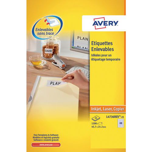 Herplaatsbaar wit etiket Avery - Voor laser-, inkjetprinter, kopieerapparaat