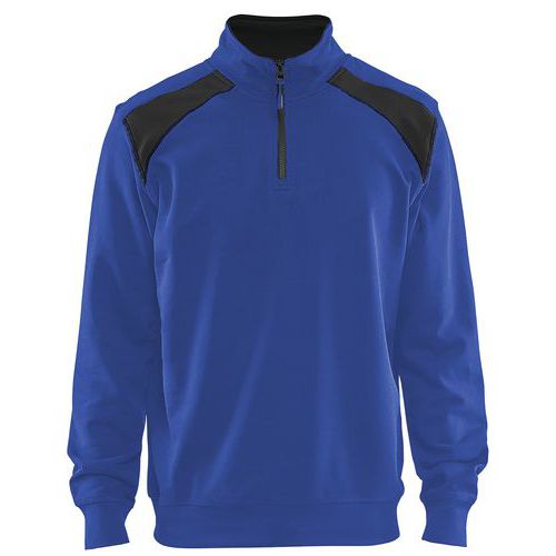 Sweatshirt Bi-Colour met halve rits 3353 - korenblauw/zwart