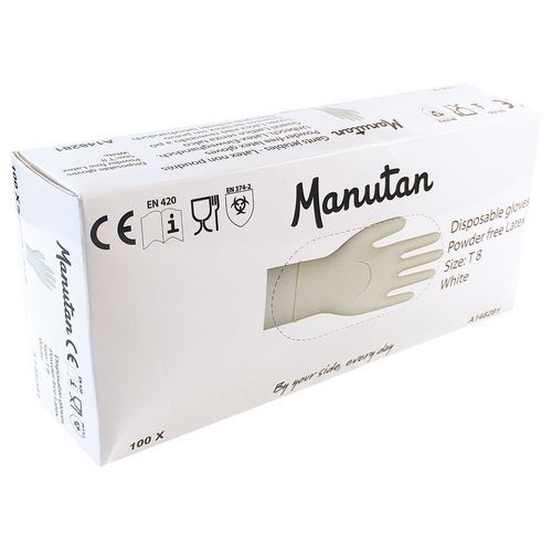 Wegwerp handschoen latex, gepoederd - - Manutan.nl
