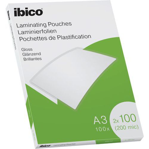 Ibico Lamineerhoezen - voor A3 Documenten - 2 x 100 Micron -  100 stuks - Glanzend