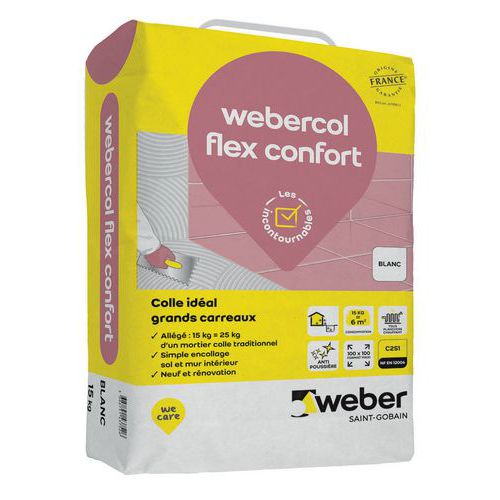 Speciale lijm voor grote tegels - Webercol Flex Confort - Wit - 15 kg
